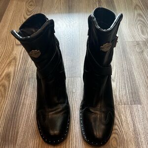 Harley Davidson Women’s Black Leather Riding Bella 84420 zip boots, size 9